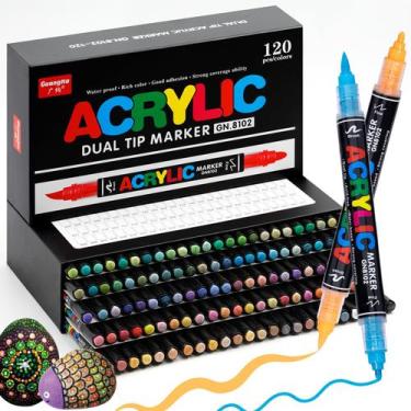 Imagem de Marcadores de Tinta Acrílica Guangna GN8102 120 Cores Ponta Dupla