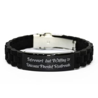 Imagem de SpreadPassion Bracelete com fecho Glidelock preto exclusivo modelo, Introvert, presentes para homens e mulheres, presente de pulseira gravada para ferrovias