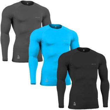 Imagem de Kit C/ 3 Camisas de Compressão Térmica Stigli Pro Proteção Solar FPU50+ Manga Longa Poliamida