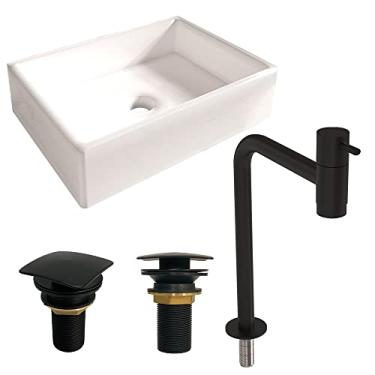 Imagem de Cuba Torino com Torneira Inox Black e Válvula Click Black Branco