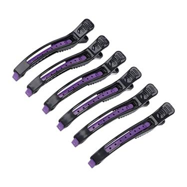 Imagem de Grampo de corte, grampo de cabelo ABS antiderrapante bico de pato 6 peças ferramenta de cabeleireiro multiuso para corte de cabelo feminino maquiagem preto + roxo