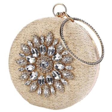 Imagem de Bolsa de mão feminina Crystal Clutch para noite bolsa de ombro para festa de casamento acessórios, Bege, M