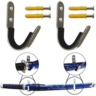 Imagem de Pmsanzay Suporte de parede para exibição de espada - gancho de metal com tiras de feltro - pacote com 2 - sem arranhões