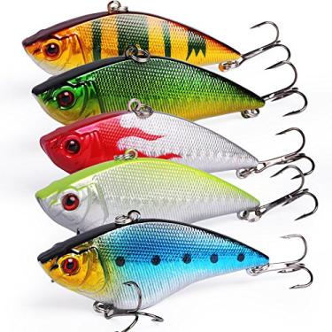 Imagem de Sougayilang Iscas de pesca Iscas grandes e rígidas Minnow VIB isca com gancho de agudos isca realista isca de pesca Popper Crankbait Vibe Isca de afundamento para robalo truta Walleye Redfish