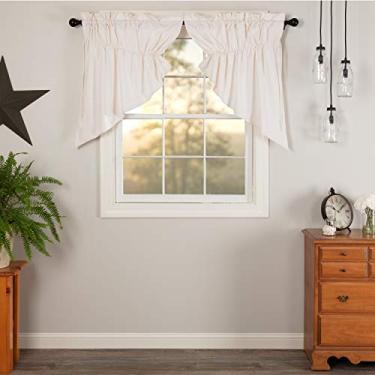 Imagem de VHC Brands Simple Life Flax Antique White Farmhouse Prairie Swag Pair Rod Pocket Algodão Linho Mistura Cor Sólida Cordões Cortinas de Janela de Cozinha