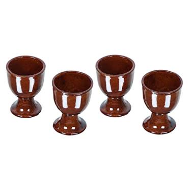 Imagem de Suporte para ovos cozidos macios | Conjunto de copos de cerâmica para ovo | Suporte de ovos de cerâmica cerâmica para inauguração de casa conjunto com 4 (marrom)