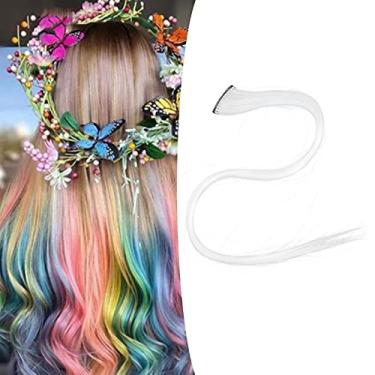 Imagem de Clipe Colorido Em Extensões De Extensão Para Pedaços De Cabelo Real Para Mulheres, Adequado Para Cabelo Real Para Maquiagem De Dramatização [Branco, Branco]