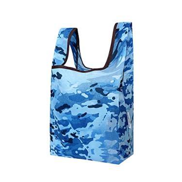 Imagem de Wrapables Bolsa de compras reutilizável pequena JoliBag Collection, camuflagem azul