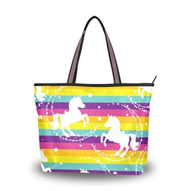 Imagem de Bolsa de ombro com estrelas de unicórnio nas costas do arco-íris, bolsa de ombro para mulheres e meninas, Multicolorido., Large