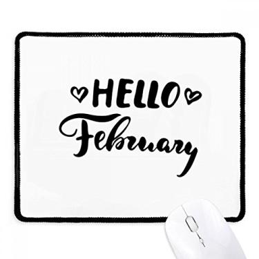 Imagem de Mouse pad com citação Hello Feverary e escrita à mão com borda costurada preta