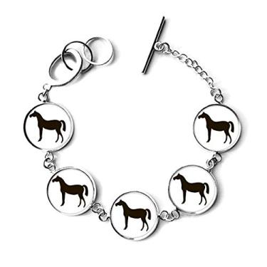 Imagem de DIYthinker Bracelete de cavalo preto com pingente de corrente de animal