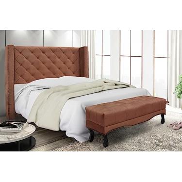Imagem de Conjunto Kit Cabeceira Quarto + Recamier Sofá Divã Estofado Chaise 2 Lugares 1,4 M Europe (Veludo cobre)