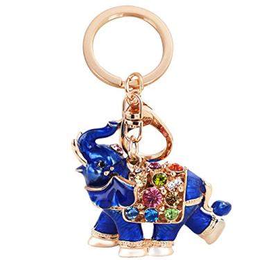 Imagem de Chaveiro elefante de luxo 3D chaveiro brilhante cristal strass bolsa pingente bolsa pingente charme (azul), Azul, P