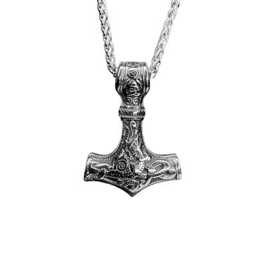 Imagem de Colar Masculino Nórdico Mjolnir Viking Cordão Aço Inoxidável Luxo Cor:Prata