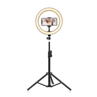 Imagem de Anel de luz de anel de selfie fotografia LED regulável aro de lâmpada com suporte móvel suporte tripé para estúdio de fotografia luz de selfie ao vivo (cor: 160 cm 2 em 1 suporte de luz)