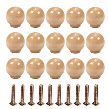 Imagem de Bettomshin 15 peças puxadores redondos de madeira 30 x 30 mm/1,18" x 1,18" (DxA) móveis de armário cozinha verniz puxadores puxadores para gaveta de cômoda guarda-roupa material de madeira maciça