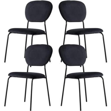 Imagem de Cadeira de jantar empilhável, conjunto de 4 cadeiras de cozinha, cadeira de maquiagem de veludo com encosto oco, cadeira lateral estofada nórdica moderna