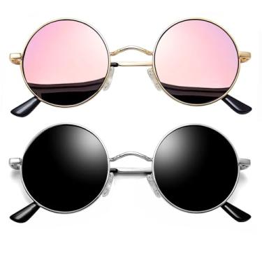 Imagem de Óculos de Sol Joopin Redondos Masculinos e Femininos Polarizados, Pequeno Círculo Hippie Vintage Retrô Steampunk Armação de Metal com Proteção UV (Prata Preto + Prata Espelhado Rosa)