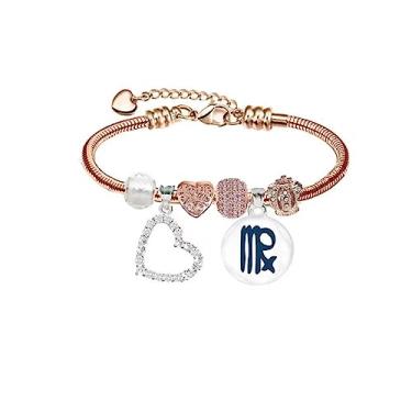 Imagem de Pulseira personalizada do zodíaco presentes para meninas banhado a ouro rosa 14K joia Pandora, Cristal, Zircônia cúbica
