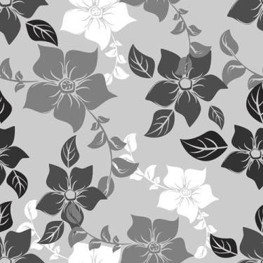 Imagem de BaoHArtHome Papel de parede floral descascar e colar papel de parede preto cinza folha de contato flor vintage abstrato removível boho vinil papel de parede amigável para quarto murais de parede 45 cm