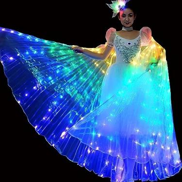 Imagem de Asas de LED Ísis, asas de dança do ventre com faixa de cabeça, asas de borboleta de LED coloridas iluminadas, asas de dança de anjo brilhantes com bastão telescópico, roupas de desempenho infantil