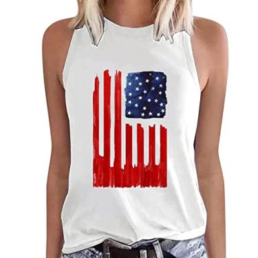 Imagem de Elogoog Regata feminina com bandeira americana, casual, Dia da Independência, 4 de julho, camiseta atlética, academia, sem mangas, Branco-3, XXG