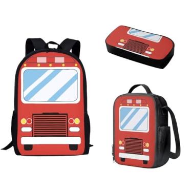 Imagem de Spowatriy Conjunto de mochila de ônibus escolar com lancheira e estojo de lápis, 3 peças, mochila de estudante para escola, meninas, meninos, com vários bolsos, mochila à prova d'água