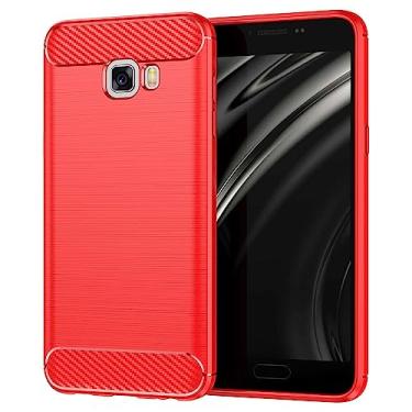 Imagem de Capa de celular para Samsung Galaxy C5, fibra de carbono refinada, anti-queda, anti-impressões digitais, proteção total vermelha