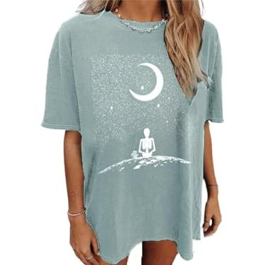 Imagem de Remidoo Camiseta feminina Sun and Moon Tie Dye gola redonda manga curta casual engraçada linda camiseta adolescente, Mp-azul-marinho verde, M