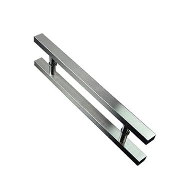 Imagem de Escada de barra redonda moderna de 24 polegadas de aço inoxidável escovado maçaneta da porta deslizante do celeiro para vidro de 8-12 mm ou porta de madeira de 40-45 mm, SUS 400 mm quadrado, h