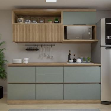 Imagem de Cozinha Millena 4 Peças Aereo Micro-ondas 100% Mdf Yescasa Nature/Verde