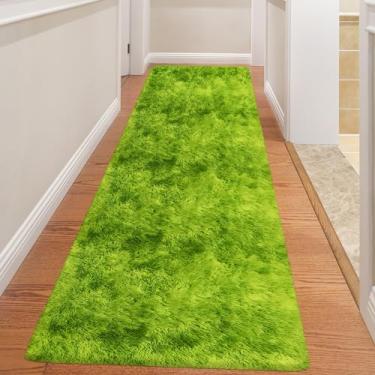 Imagem de TENNOLA Tapete de pelúcia tingido verde grama, 0,9 x 3 m, tapete felpudo de pelúcia, tapete de cabeceira macio e fofo, para quarto, sala de estar, corredor, berçário, crianças, unicórnio, decoração de