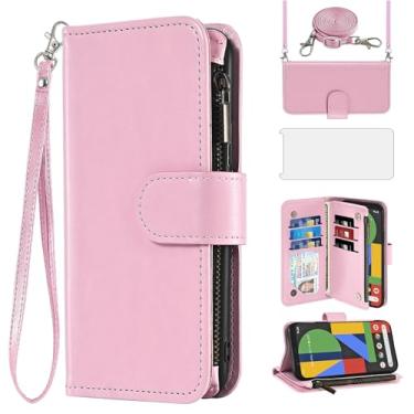 Imagem de Asuwish Capa de celular para carteira Google Pixel 4 com protetor de tela, alça transversal, fecho de correr, porta-cartões, vidro temperado, compartimento para celular, TPU, suporte Pixel4 Pixle,