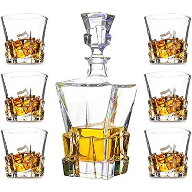 Imagem de First to act tactical Conjunto de copos de decantador de uísque sem chumbo copos de degustação de uísque escocês garrafa de vinho para beber copo de tequila de uísque irlandês Bourbon (cubos de gelo,