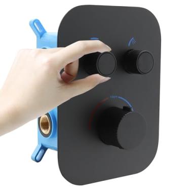 Imagem de Backnets Kit de válvula de desvio termostático de chuveiro bidirecional preto fosco - latão sólido, fluxo ajustável, válvula misturadora de controle de temperatura - perfeito para renovação de