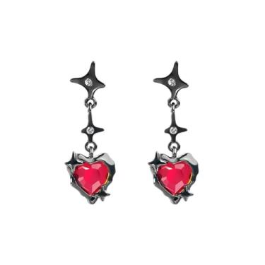 Imagem de ALRNBY Brincos de coração preto Emo brincos góticos pendentes de coração vermelho Y2K acessórios punk, Zinco, Zircônia cúbica