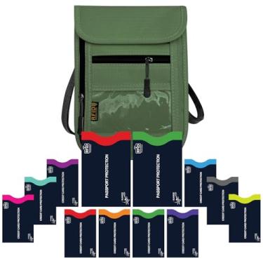 Imagem de Bolsa carteira de viagem com bloqueio de RFID com 12 capas com bloqueio de RFID, bolsa de pescoço para viagem, porta-passaporte, guarde seu dinheiro, cartão de crédito para mulheres e homens, Verde