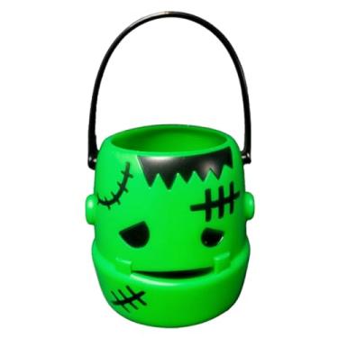 Imagem de Porta Bala de Halloween Baldinho Frankstein Monstrinho Verde pra Doces Decoração Dia das Bruxas de Mesa
