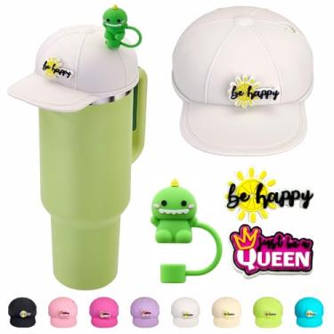 Imagem de Chapéu de silicone antipoeira para Stanley Cup 1,134 g, compatível com Stanley Cup com capa de canudo e dois pingentes, creme