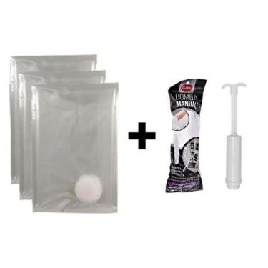 Imagem de Kit 03 Sacos De Viagem À Vácuo P/ Roupas 50X60 + Bomba de Ar - Clink