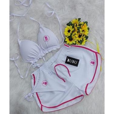 Imagem de Conjunto Biquíni Refletivo Cortininha + Shorts - Gringas Model, Branco