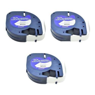 Imagem de 3 X Fita Plástica Rotuladora Dymo Letratag 4m X 12mm  Branco - Label T