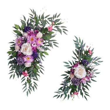 Imagem de shamjina 2Pcs Arco de casamento Flores Decoração de casamento Folhas verdes artesanais Flor artificial Swag para chá de panela Placa de boas-vindas Cerimônia