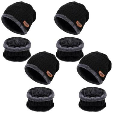 Imagem de kit 4 touca gorro cachecol forrada unissex adulto infantil estiloso fr