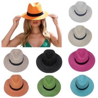 Imagem de Chapéu Fedora Panamá Moda Praia Colorido Feminino Verão, Bege