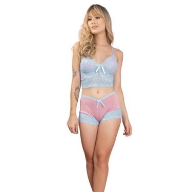 Imagem de Baby Doll Rendado Feminino Cropped Decote em V Short - Bella Fiore Mod