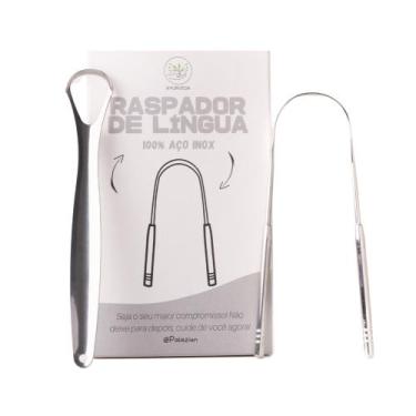 Imagem de Raspador Língua Inox Limpador Lingual Aço Inoxidável Kit Palaziun Ayur