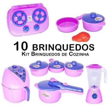 Imagem de Kit Cozinha Jogo Panela Fogão Air Fryer Liquidificador 10Pç - Zuca Toy