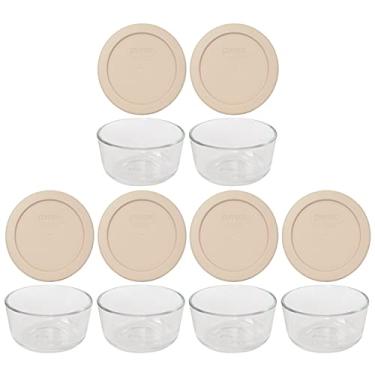 Imagem de Pyrex (6) Tigelas de vidro 7202 e (6) tampas de blush Pyrex 7202-PC