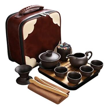 Imagem de Conjunto de bule de chá de Kung Fu chinês tradicional Zisha, conjunto de 12 tigelas de chá, infusor de chá, bule de chá de argila roxa, xícaras de chá, recipiente de chá, bandeja de bambu em um saco